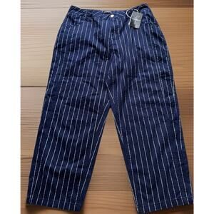 Flamingals High Waisted Straight Leg Ankle Trousers Navy Pinstriped Women’s L